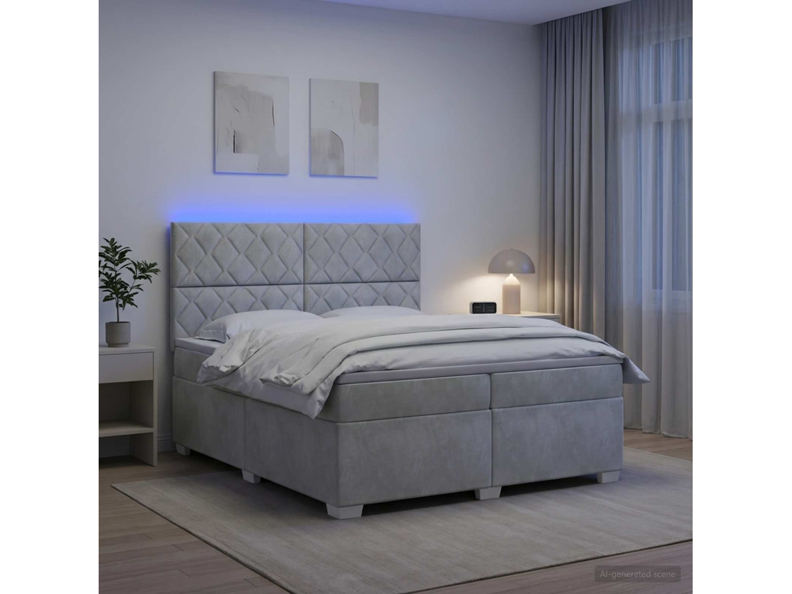 Vidaxl Cama Box Spring Com Colchão Cinzento-claro 200 X 200 Cm Veludo