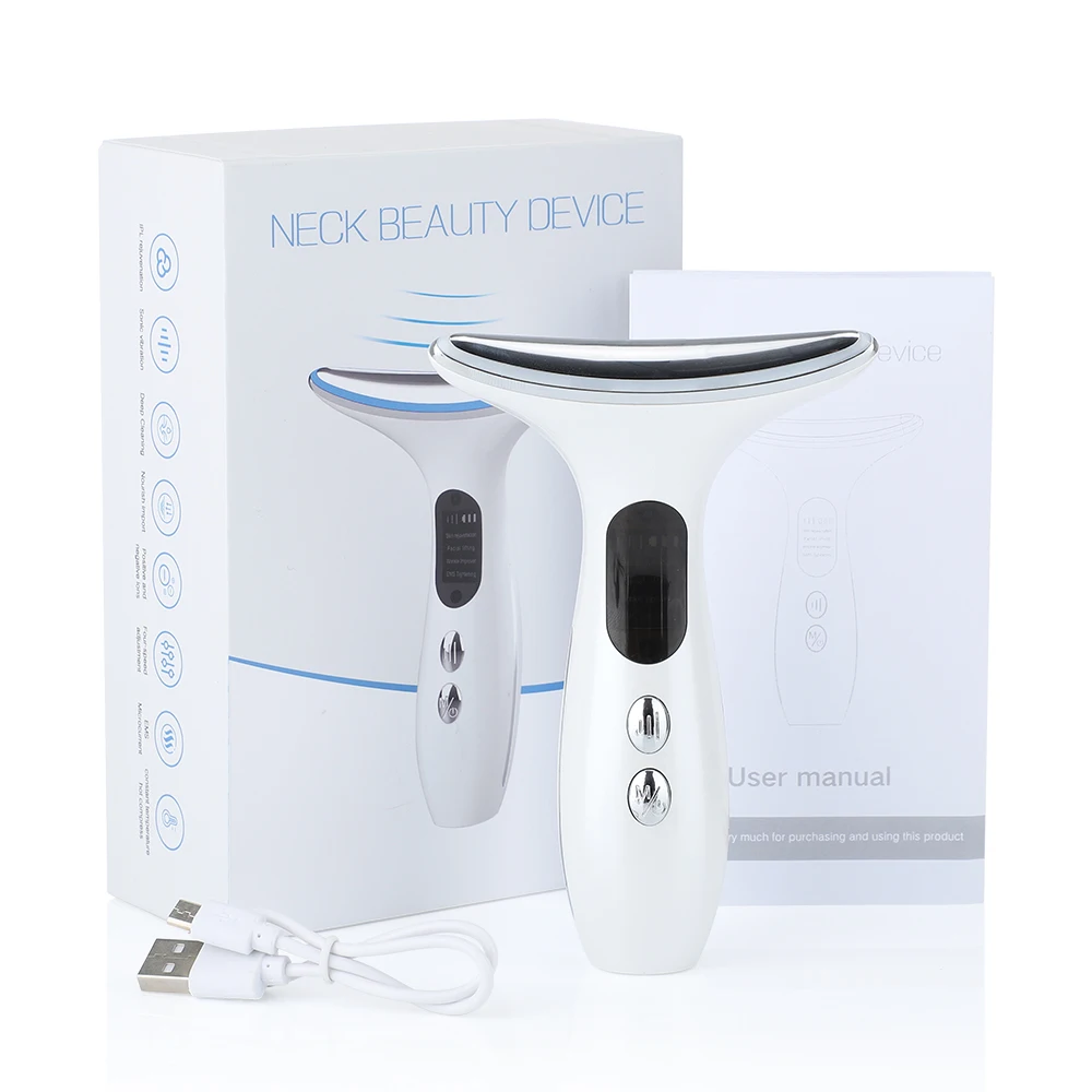Massageador Vibratório Para Pescoço E Rosto, Com Efeito Lifting E Firmador, Terapia De Luz Vermelha Por Microcorrente E Ação Antirrugas.