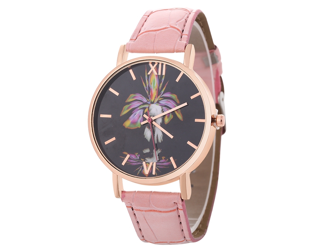 Relógio de quartzo para casais, relógio de pulso casual simples com pulseira de couro, rosa.