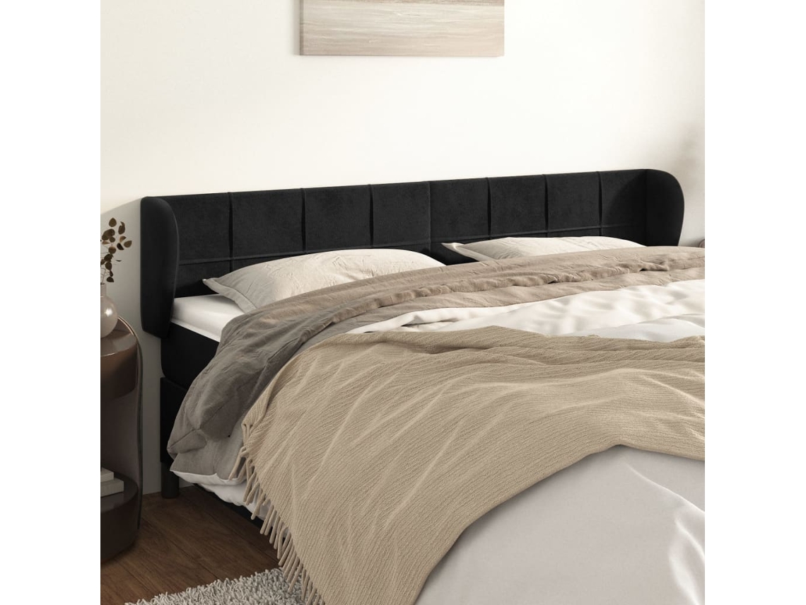 Vidaxl Cabeceira De Cama C/ Abas Veludo 163x23x78/88 Cm Preto
