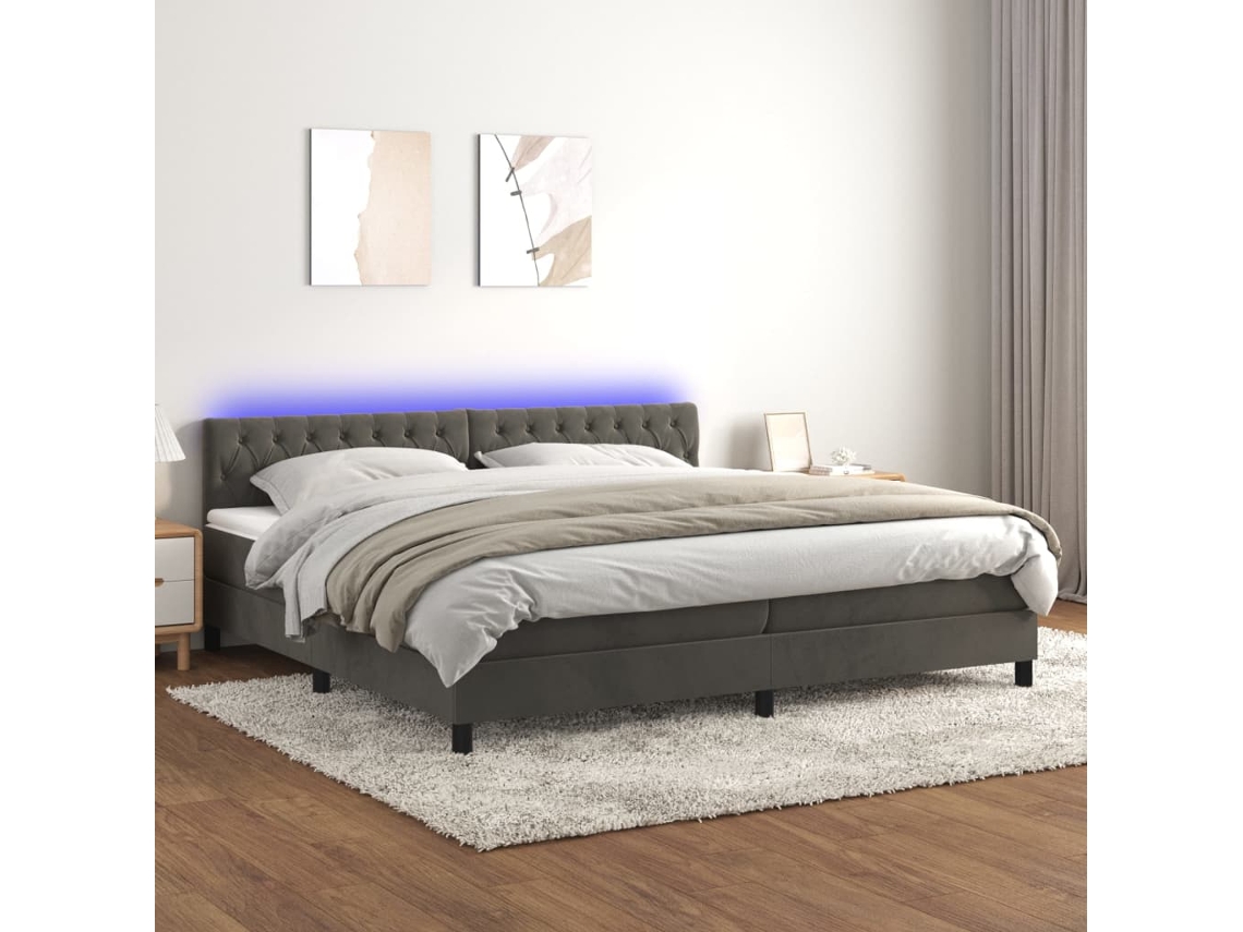 Vidaxl Cama Box Spring C/ Colchão/led 200x200cm Veludo Cinzento-escuro
