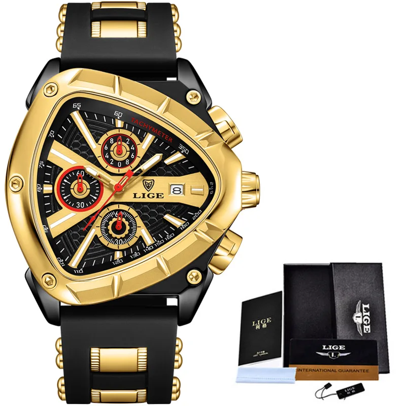 Relógio De Pulso Esportivo De Negócios (dourado E Preto), Quartzo, À Prova D'água, Cronógrafo Com Data.