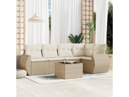 Vidaxl 6 Pcs Conjunto De Sofás P/ Jardim Com Almofadões Vime Pe Bege