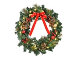 Guirlanda De Natal Artificial Brilhante Com Leds De 20 X 60cm - Decorada Com Azevinho E Pinhas-pt