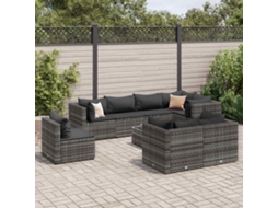 Vidaxl 9 Pcs Conjunto Lounge De Jardim C/ Almofadões Vime Pe Cinzento