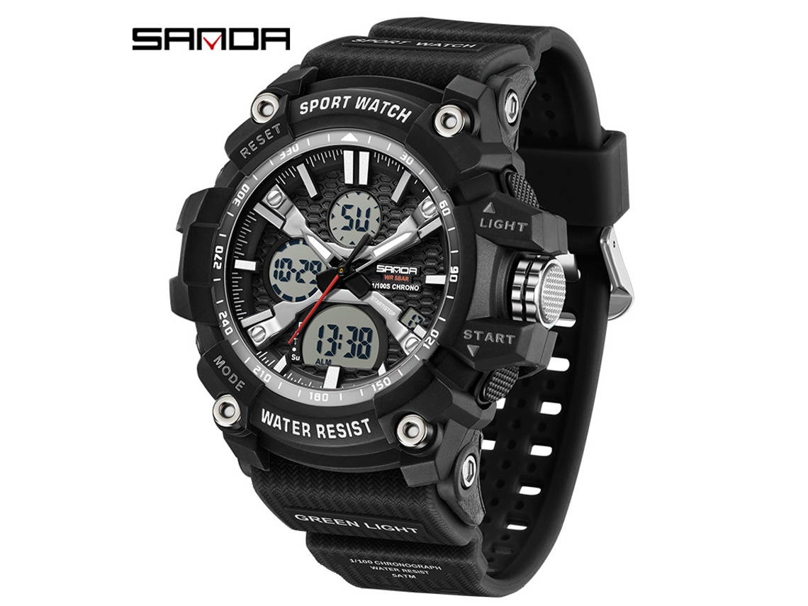 Relógio MDUG esportivo multifuncional, moderno, estiloso, acabamento luminoso (preto/laranja masculino)