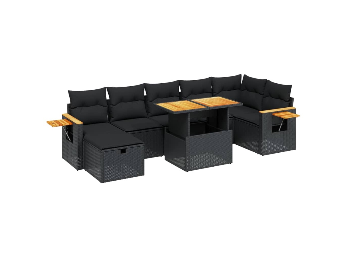 Conjunto de 8 Sofás de Jardim com Almofadões Vime Pe Preto MAISON EXCLUSIVE (N/A)