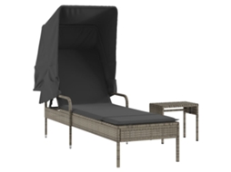 Espreguiçadeira com Toldo e Mesa Vime Pe Cinzento MAISON EXCLUSIVE