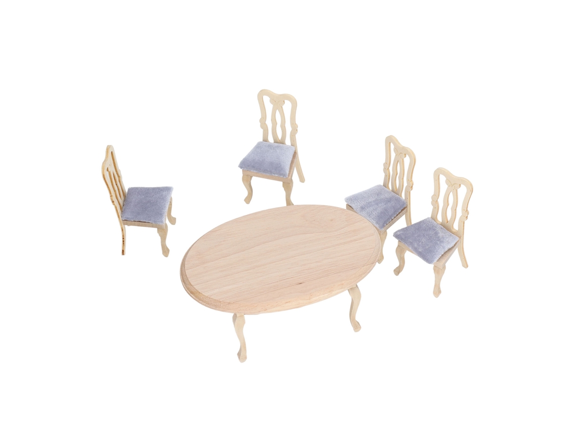 Primerox conjunto Mesa e Cadeira Miniatura 1:12 para Casinha de Boneca Madeira Decorativa
