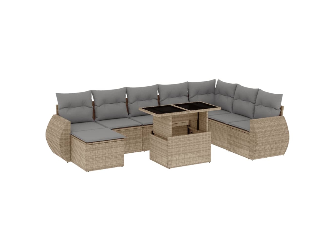 Conjunto de 9 Sofás para Jardim com Almofadões Vime Pe Bege MAISON EXCLUSIVE (90x200 cm)