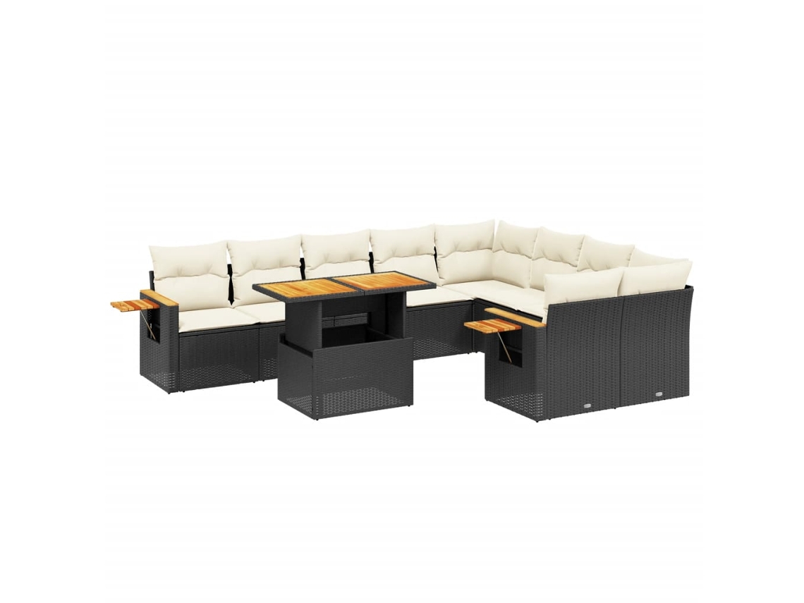 Conjunto de 10 Sofás de Jardim com Almofadões Vime Pe Preto MAISON EXCLUSIVE