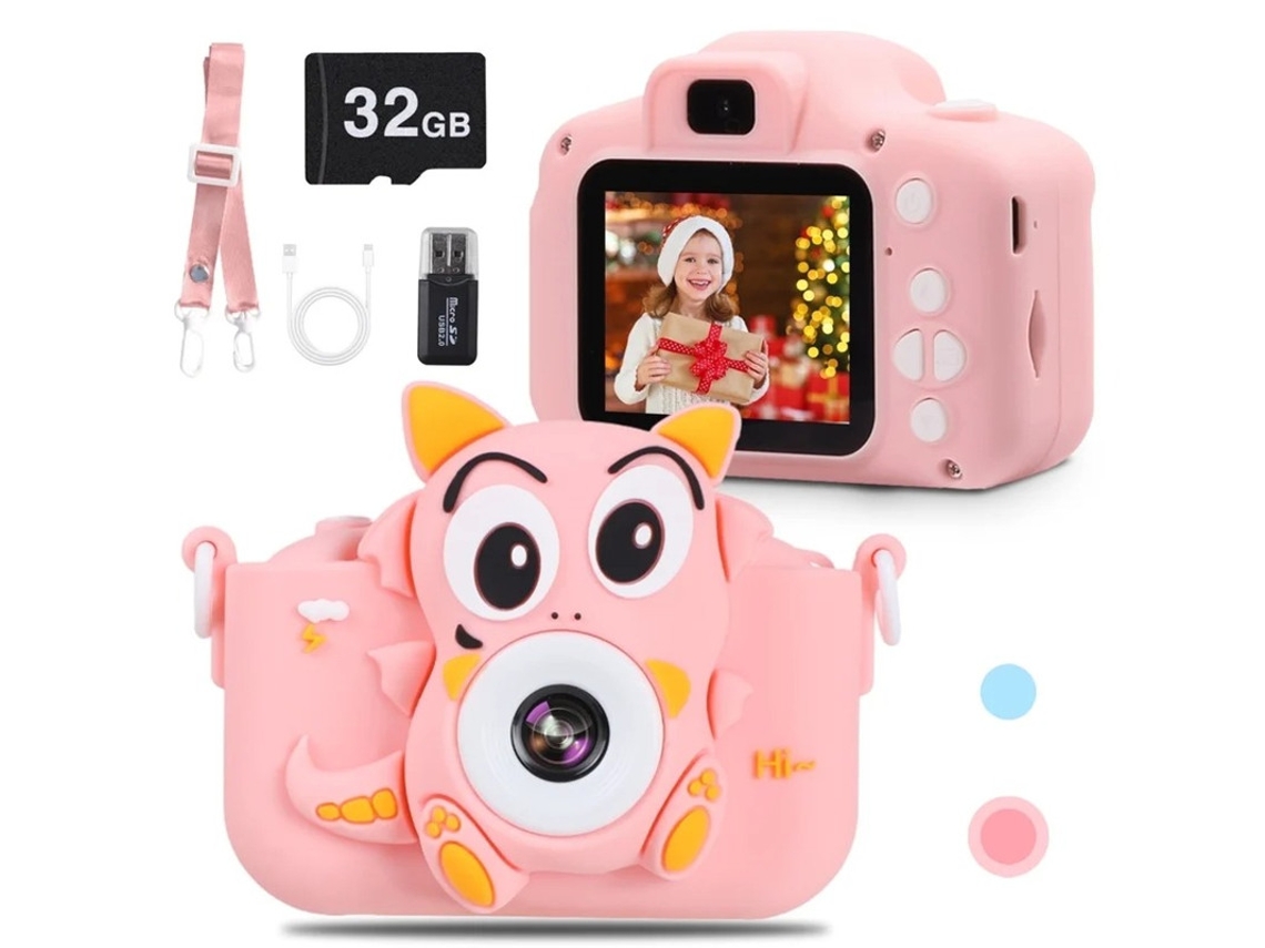 Câmera HD Yizhood Kids com duas câmeras de dinossauro - tire fotos e grave vídeos com cartão de 32G