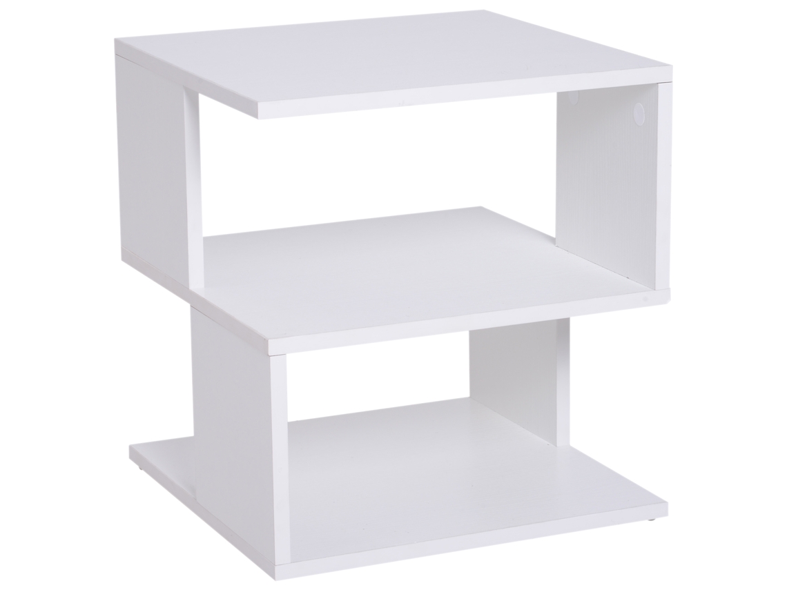 Mesa De Centro, Mesa De Cabeceira, Mesa Lateral De 2 Níveis Com Prateleira De Armazenamento Para Sala De Estar, 40x40x43cm, Branca
