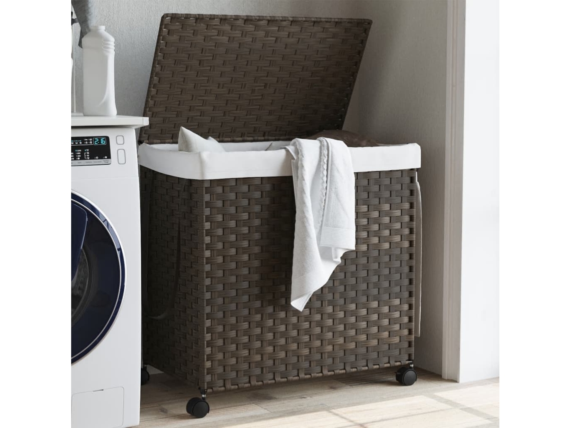 Vidaxl Cesto P/ Roupa Suja Com Rodas 60x35x60,5cm Vime Castanho-escuro