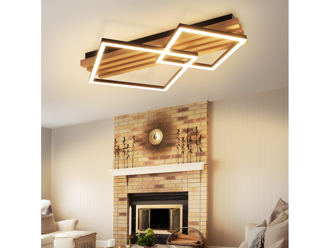 Nettlife Candeeiro De Teto Led Regulável De Madeira Com 3 Anéis, 46 W, Moderna, 70 Cm, Para Sala De Estar