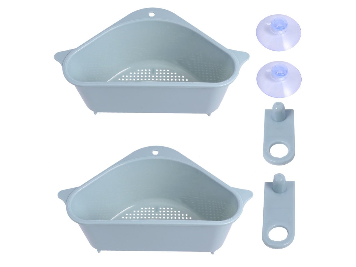 Cesto Escorredor Triangular De Plástico Azul, 2 Peças