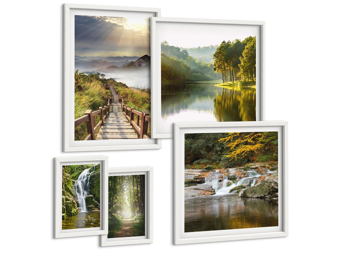 Conjunto De Pinturas Paisagens Naturais Cachoeiras Trilhas Florestais Espelharte (5 Peças)