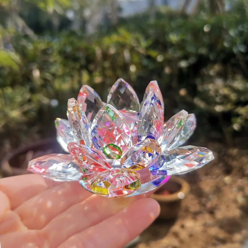 Ornamento de Lótus de Cristal Colorido , Ornamento de Artesanato em Vidro MDUG (80 Mm)