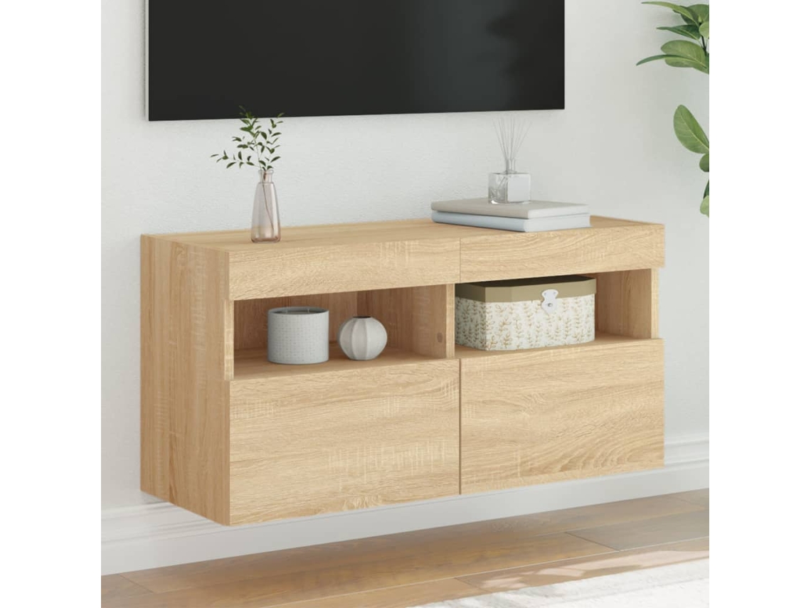 Vidaxl Móvel De Parede P/ Tv C/ Luzes Led 80x30x40 Cm Carvalho Sonoma