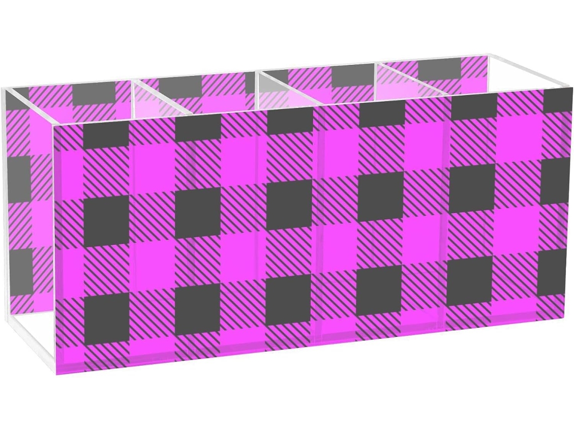 Organizador de Canetas em Acrílico Xadrez Roxo Frodotgv para Escritório, com 4 Compartimentos, Dispensador Láp