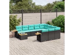 Vidaxl 11 Pcs Conjunto Sofás De Jardim C/ Almofadões Vime Pe Preto