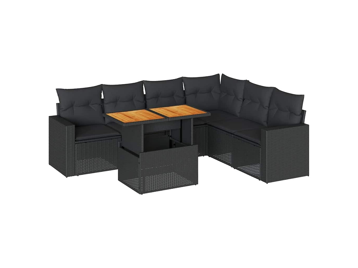 Conjunto de 7 Sofás para Jardim com Almofadões Vime Pe Preto MAISON EXCLUSIVE (7 pcs)