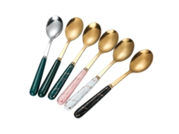 6 Peças Conjunto De Colheres De Café Em Aço Inoxidável Com Cabo De Cerâmica 19.2 Cm Design Clássico Resistente Ao Calor