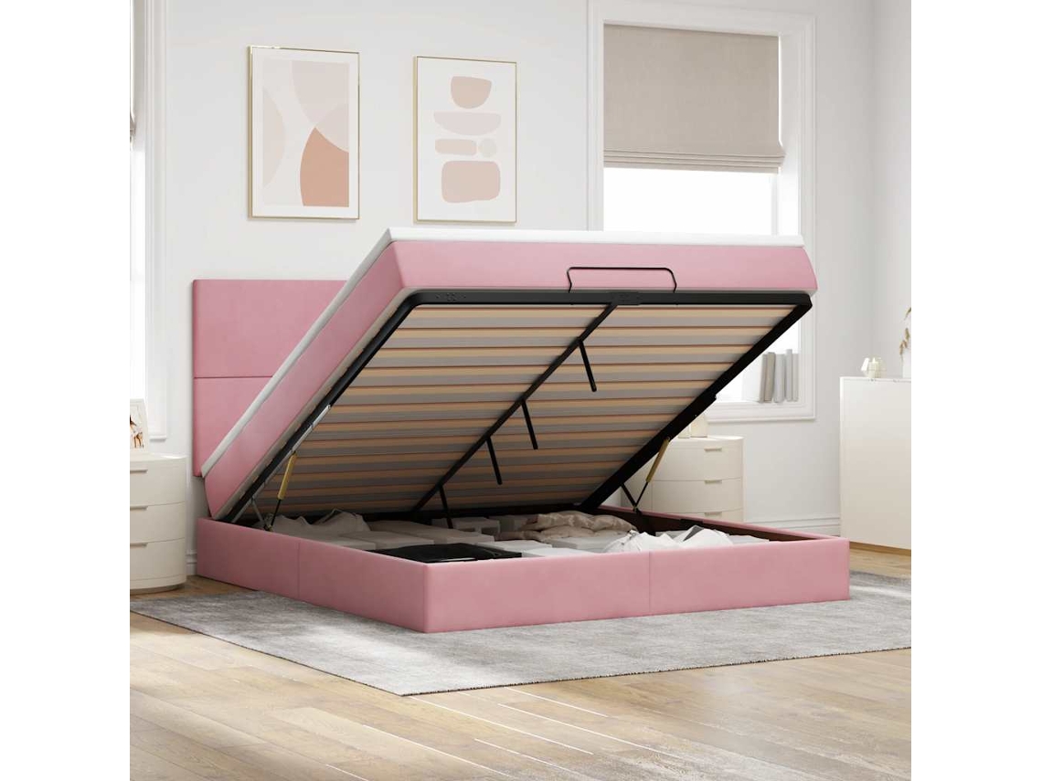 Vidaxl Estrutura De Cama Otomana Com Colchões 180x200 Cm Veludo Rosa