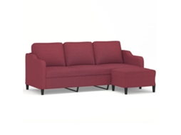 Sofá de 3 lugares com apoio de pés VIDAXL Vermelho Tecido (198x77x80cm)