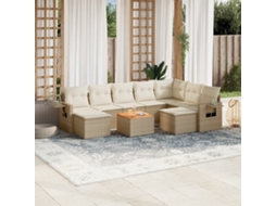 Vidaxl 10 Pcs Conjunto De Sofás P/ Jardim Com Almofadões Vime Pe Bege