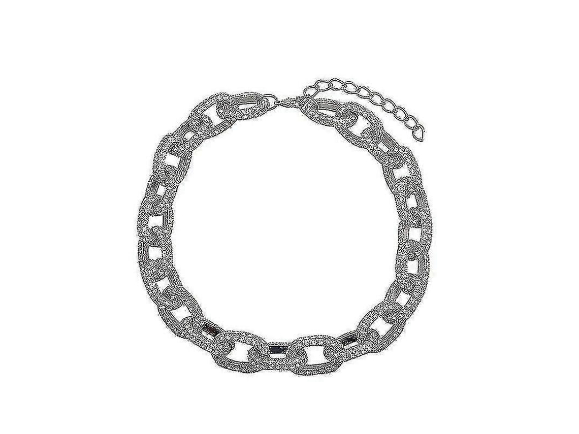 Colares Com Corrente Prateada E Strass Para Mulher
