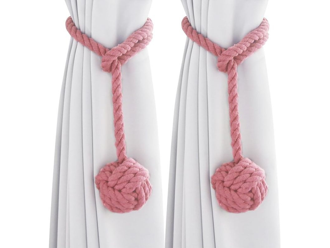 Conjunto de 2 Amarraduras de Cortina em Algodão, Tecido, à Mão, Rosa, Decoração de Quarto e Escritório