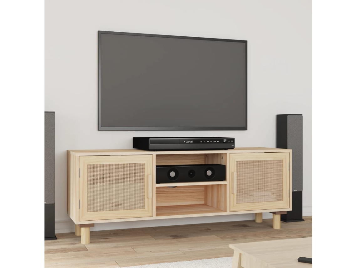 Vidaxl Móvel De Tv 105x30x40 Cm Pinho Maciço/vime Natural Castanho