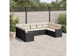 Vidaxl 9 Pcs Conjunto De Sofás P/ Jardim C/ Almofadões Vime Pe Preto