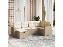 Vidaxl 6 Pcs Conjunto De Sofás P/ Jardim Com Almofadões Vime Pe Bege