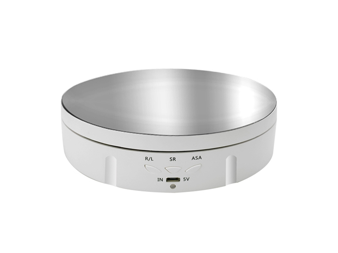 Mesa Giratória Elétrica 360 Carregamento Usb Suporte de Exibição Rotativo 3 Velocidades Ajustável para Exibição de Fotografia Joias R Branco2