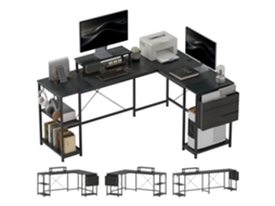 Mesa de Escritório Angular Reversível 168 240cm Estilo Industrial prateleira ajustável suporte para Monitor BTFORUS