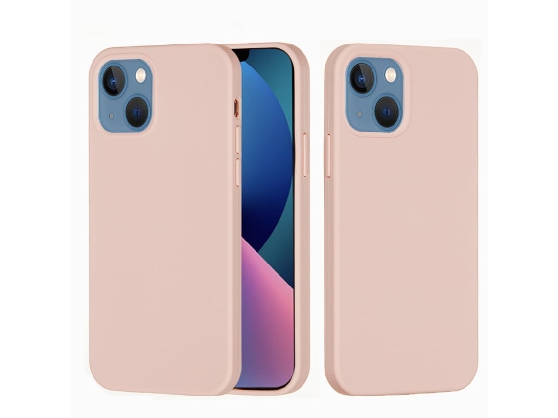 Capa De Silicone Para Iphone 14 Plus - Cor Sólida, Proteção Fina E Antiaderente - Rosa Areia
