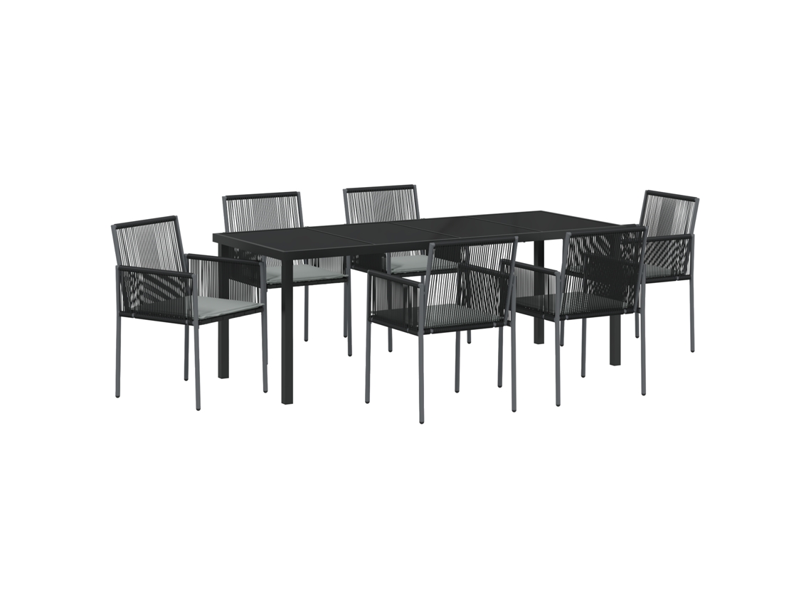 Conjunto 7 Conjunto De Jantar Para Jardim Vidaxl Preto Vime Pe (200 X 80 X 73 Cm)