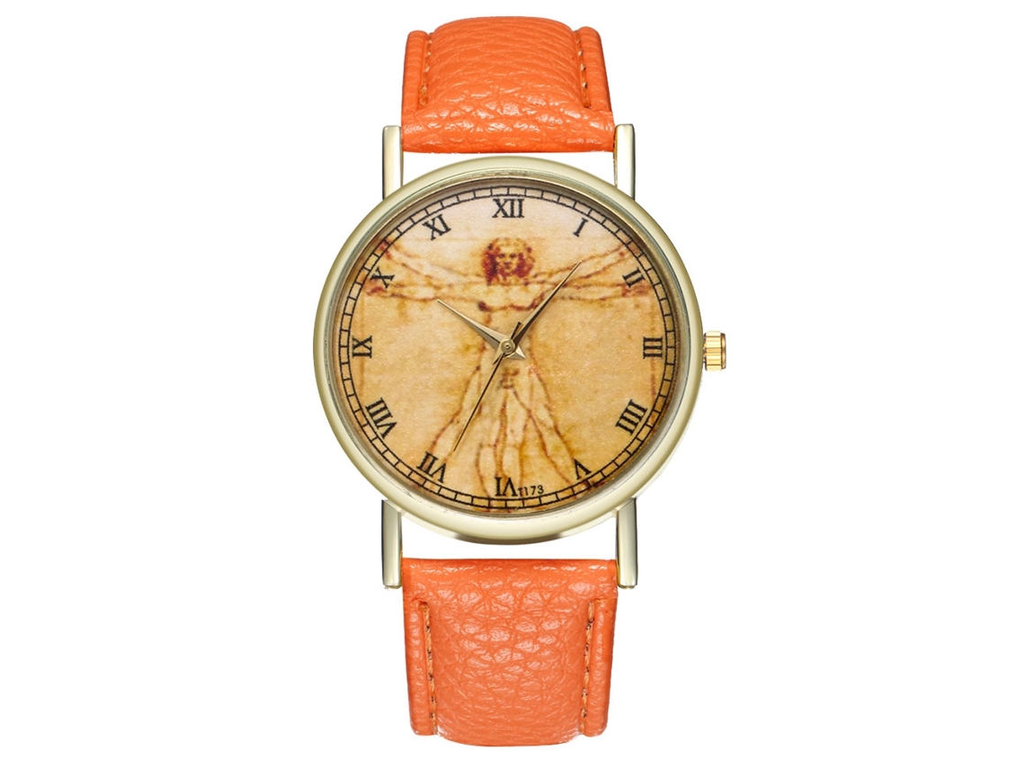 Relógio de Pulso Analógico de Quartzo com Dial Redondo para Homens e Mulheres Laranja