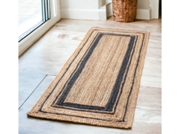 Tapete de juta natural retangular trançado bege com preto 100% feito à mão boho chique boêmio étnico (80x150cm bege/preto) COSHANO