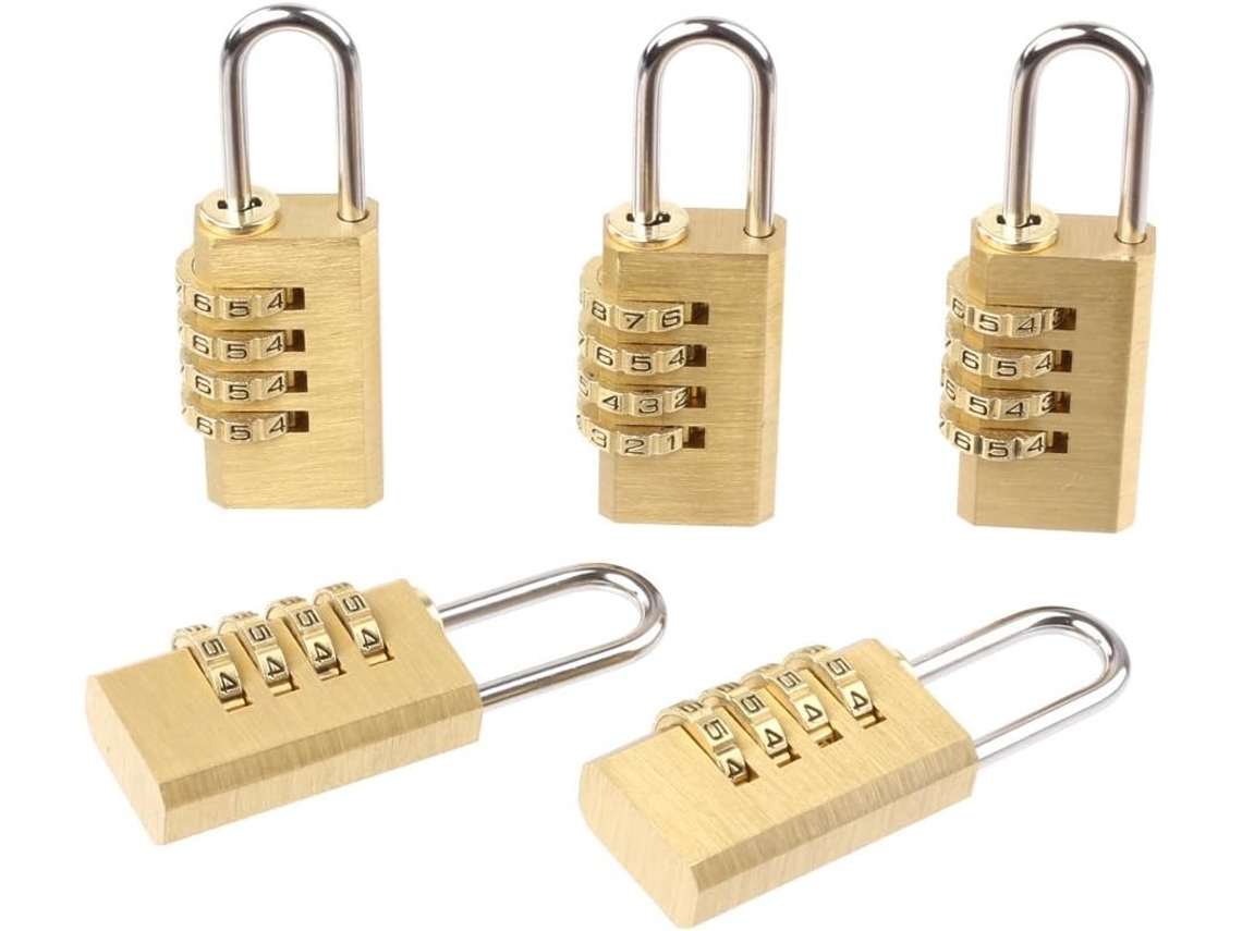 Conjunto De 5 Cadeados Latão Com Senha 4 Dígitos E Combinação