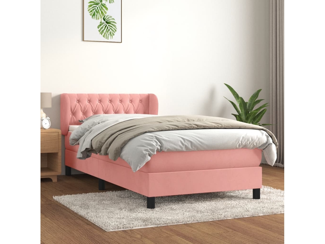Cama De Solteiro | Camas Para Quarto | Cama Com Molas/colchão 90x190 Cm Veludo Rosa