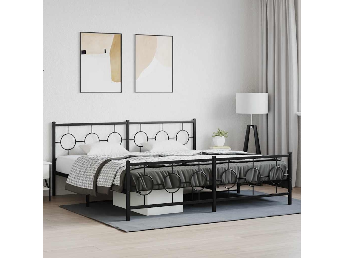 Vidaxl Estrutura De Cama Com Cabeceira E Pés 200x200 Cm Metal Preto