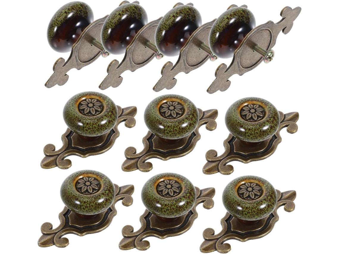 Conjunto De 10 Puxadores Gaveta Em Vidro Verde, Estilo Vintage, Com Estampa De Leopardo, Para Armários E Cozinhas