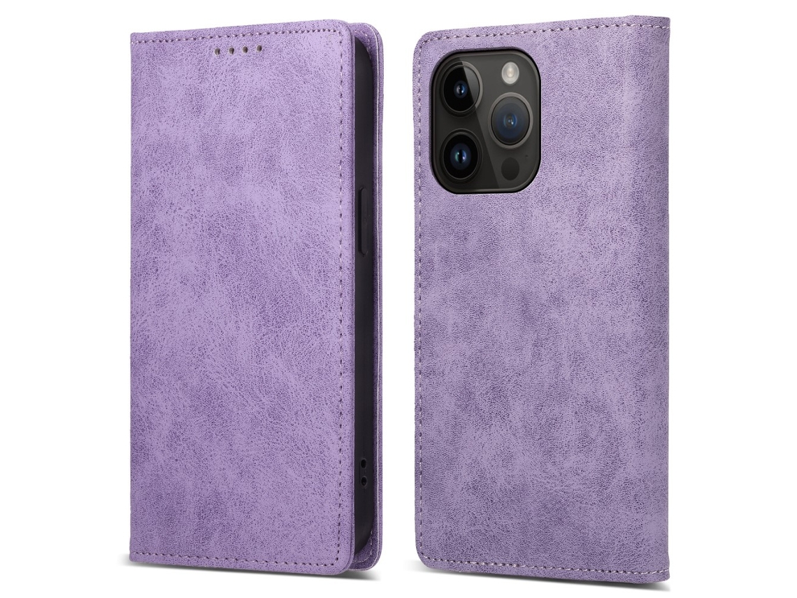 Capa Bloqueio Rfid Para Iphone 15 Pro Max Pele Sintética Roxo