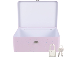 Caixa Organizadora Fechadura Tampa Decorativa Simples Branco Chave Segurança Escritório Rosa Casa GOKOCO