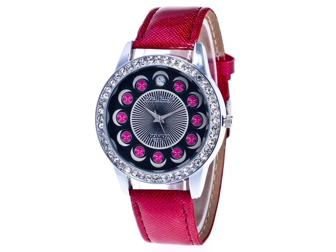 Relógio de Pulso Feminino de Quartzo com Pulseira de Couro Pu Estilo Simples Rosa Púrpura