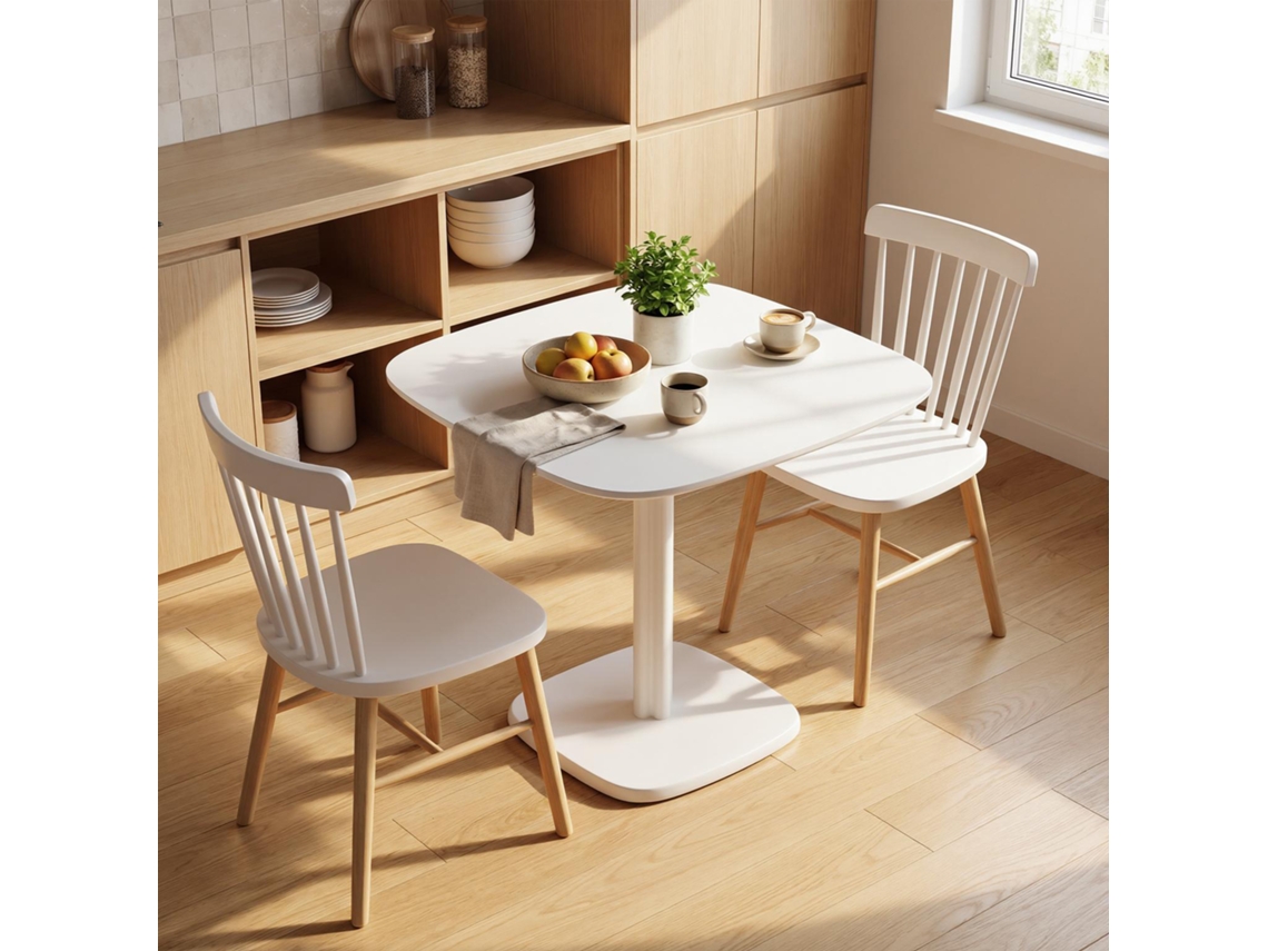 Mesa de Jantar para 4 Pessoas, Mesa de Cozinha Quadrada Estilo Moderno com Tampo Aspecto Madeira, 70 X 70 Cm, Branca