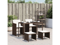 Conjunto 5 Peças Jantar P/ Jardim C/ Almofadões Vime Pe Castanho Dkd Home Decor